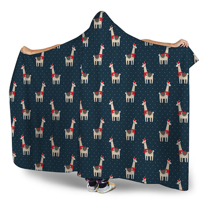 Santa Claus Llama Xmas Pattern Print Hooded Blanket