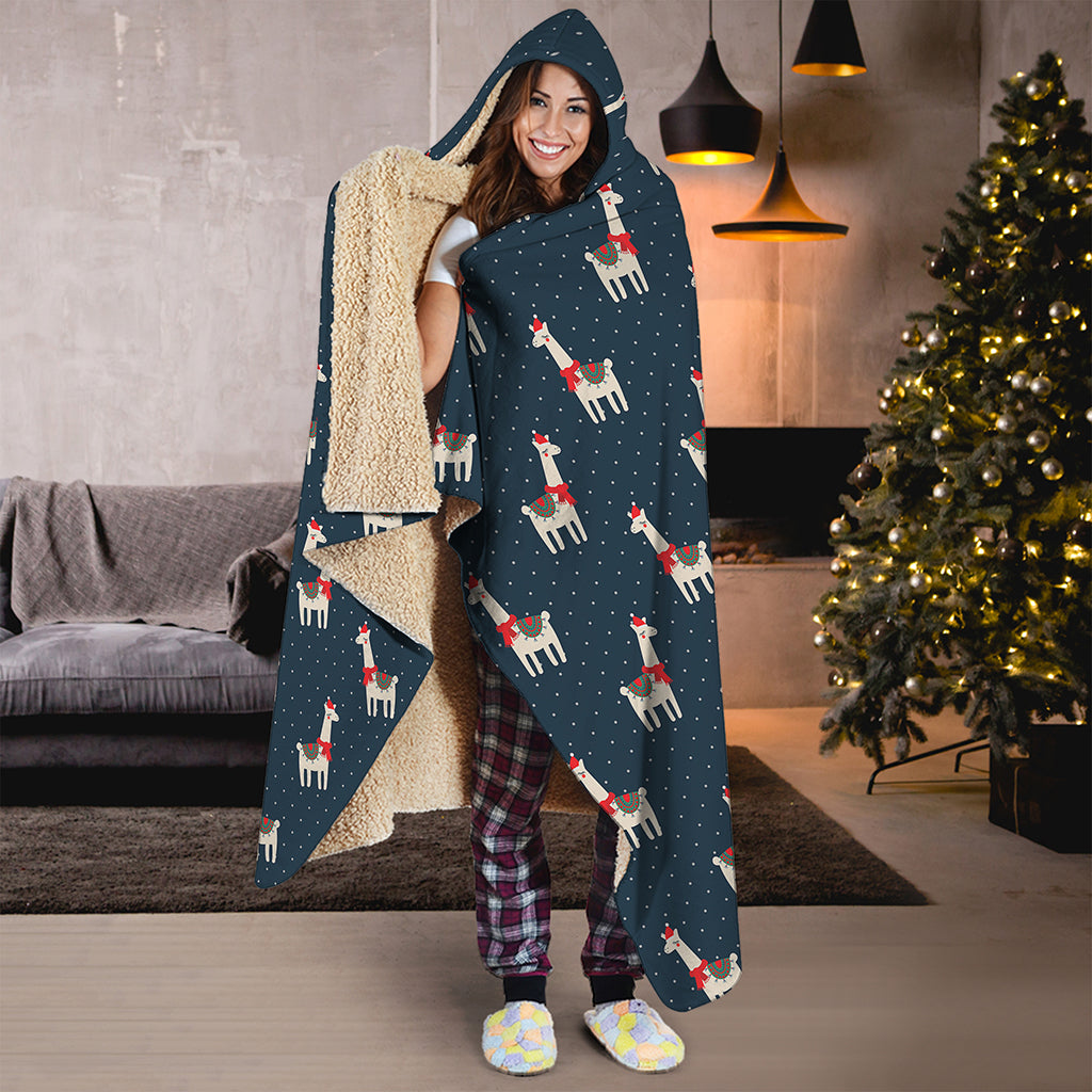 Santa Claus Llama Xmas Pattern Print Hooded Blanket