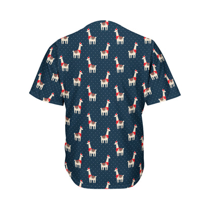 Santa Claus Llama Xmas Pattern Print Men's Baseball Jersey