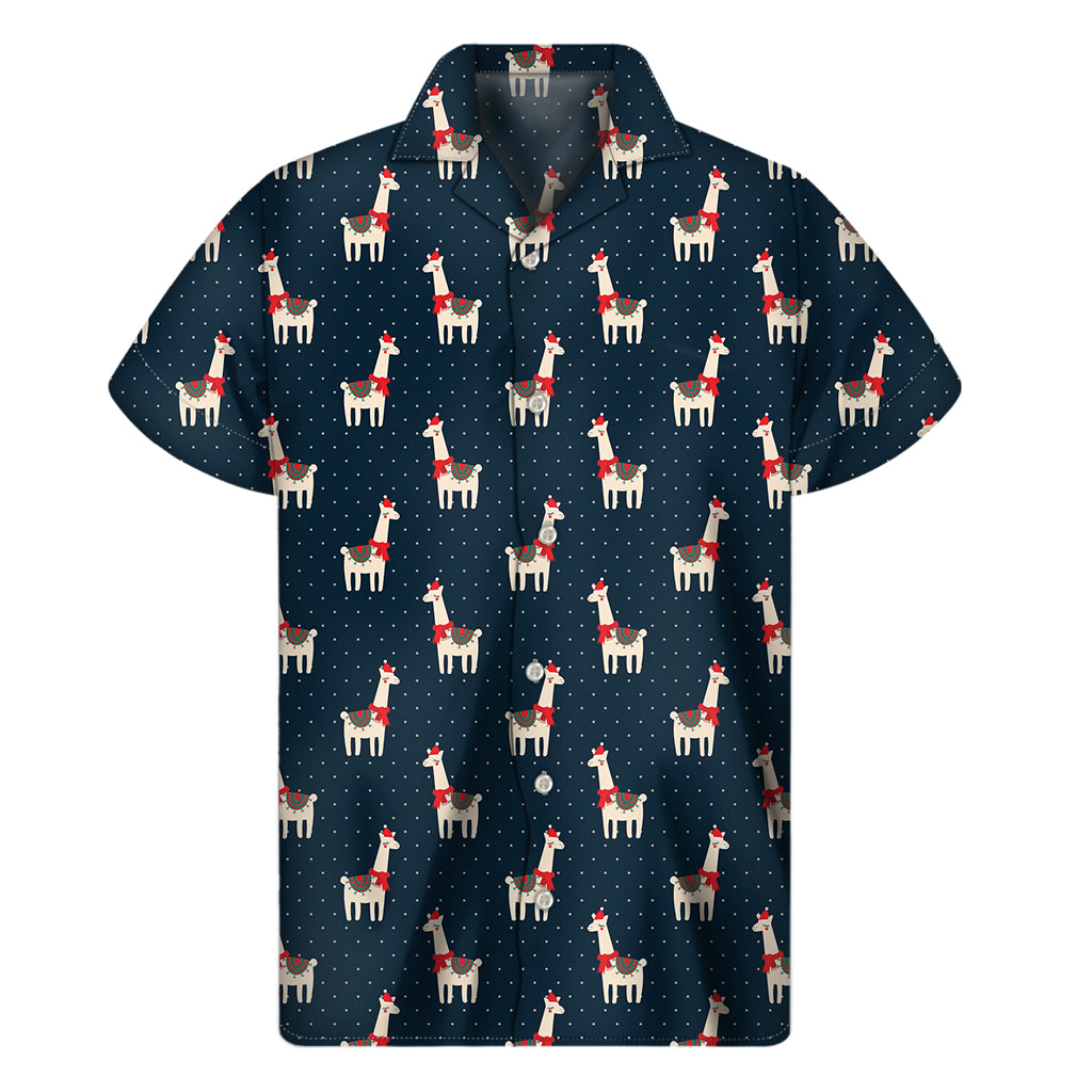 Santa Claus Llama Xmas Pattern Print Men's Short Sleeve Shirt