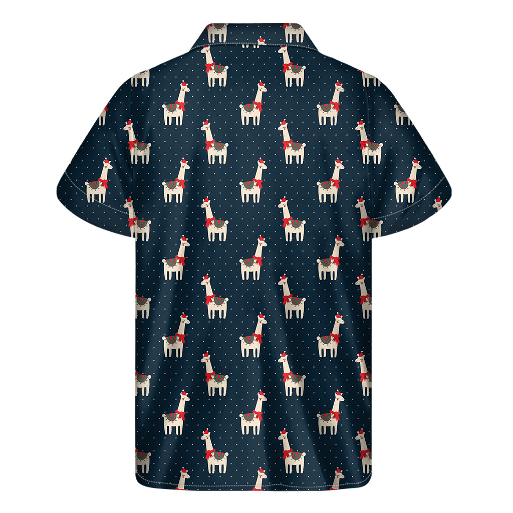 Santa Claus Llama Xmas Pattern Print Men's Short Sleeve Shirt