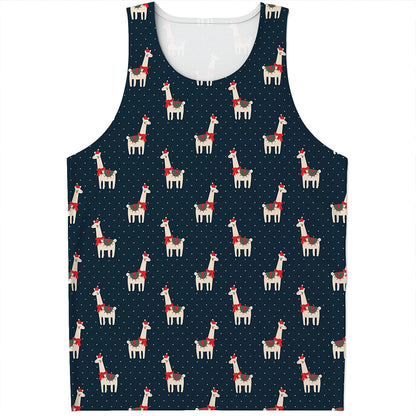 Santa Claus Llama Xmas Pattern Print Men's Tank Top