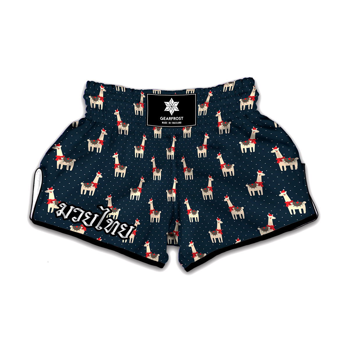 Santa Claus Llama Xmas Pattern Print Muay Thai Boxing Shorts