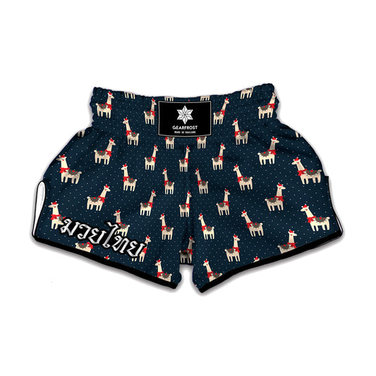 Santa Claus Llama Xmas Pattern Print Muay Thai Boxing Shorts