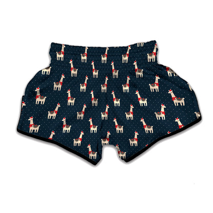 Santa Claus Llama Xmas Pattern Print Muay Thai Boxing Shorts
