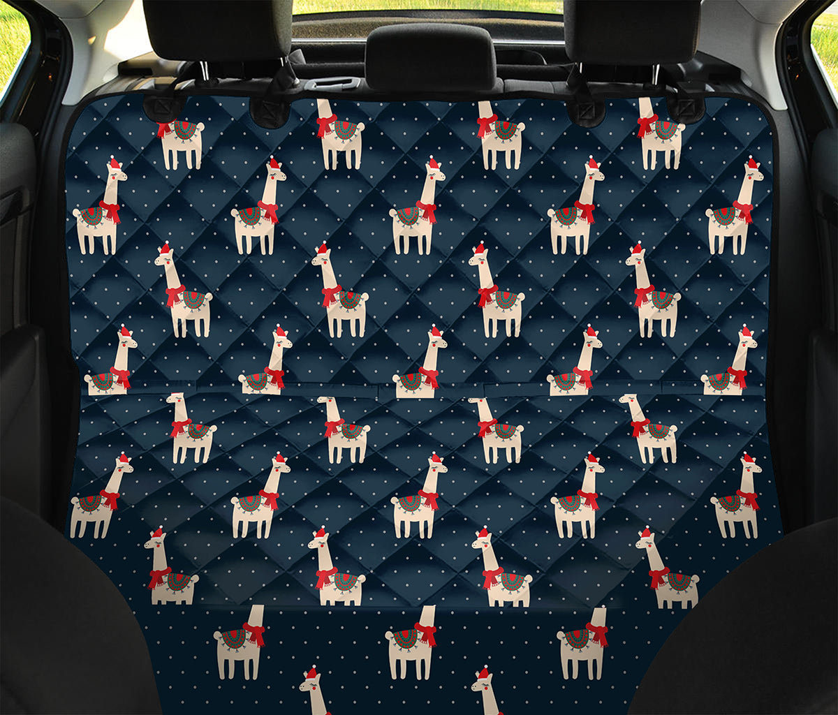 Santa Claus Llama Xmas Pattern Print Pet Car Back Seat Cover