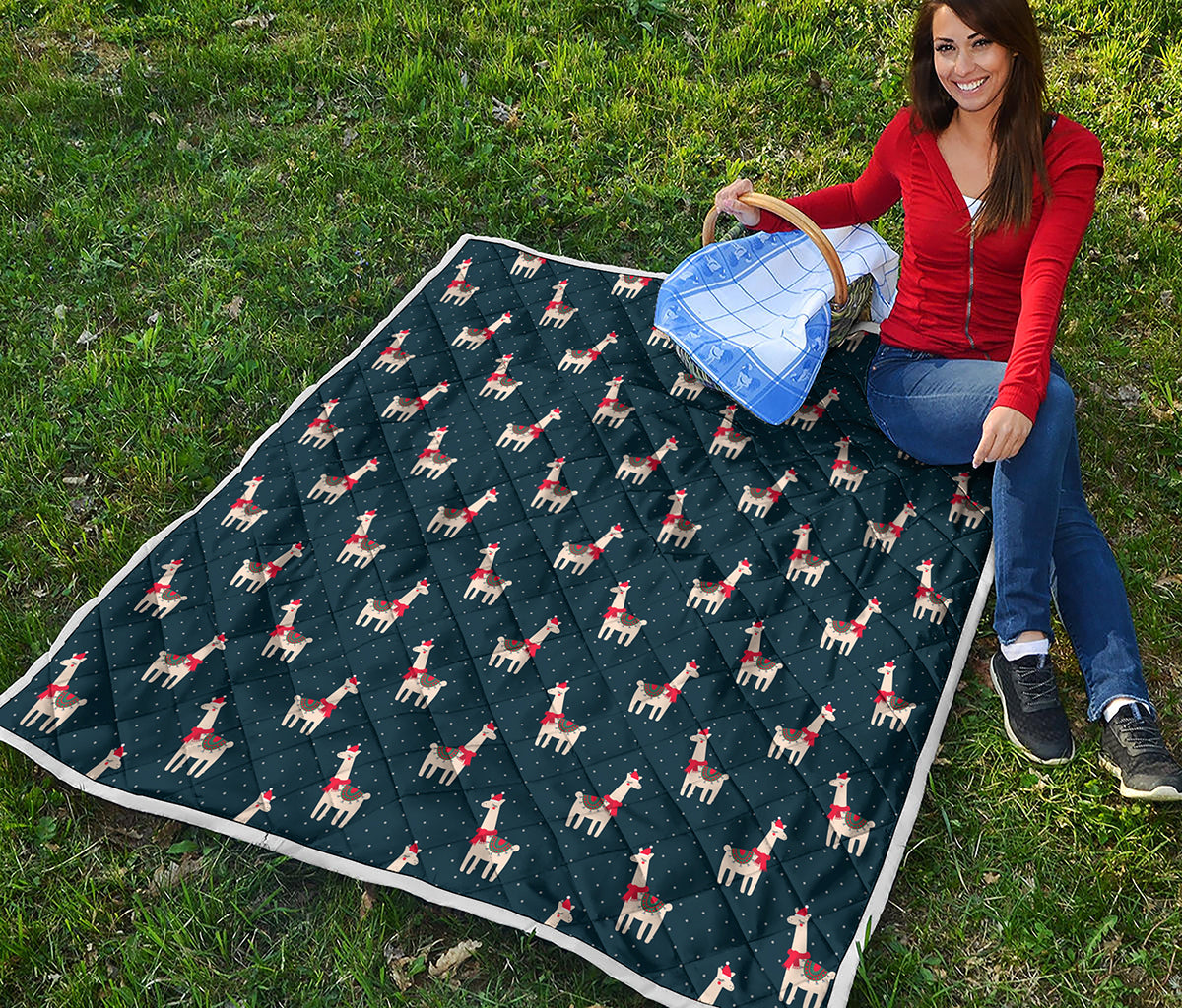 Santa Claus Llama Xmas Pattern Print Quilt