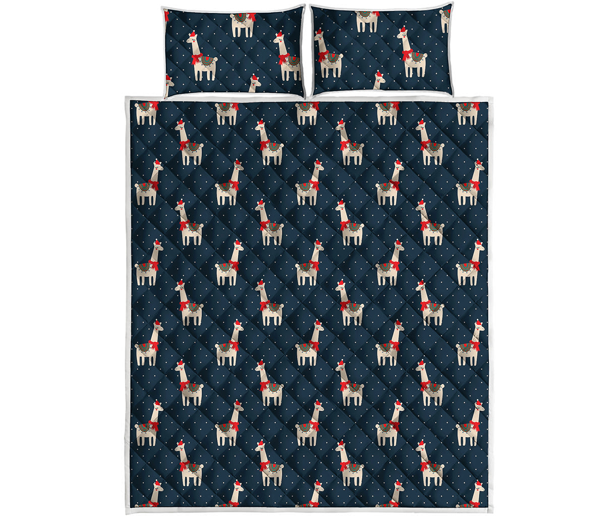 Santa Claus Llama Xmas Pattern Print Quilt Bed Set
