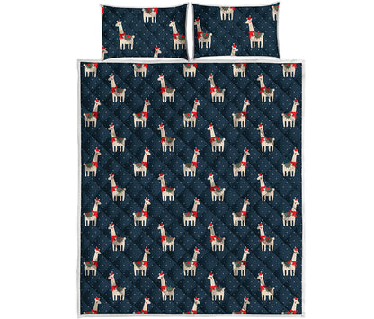 Santa Claus Llama Xmas Pattern Print Quilt Bed Set
