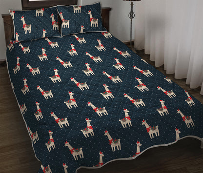 Santa Claus Llama Xmas Pattern Print Quilt Bed Set