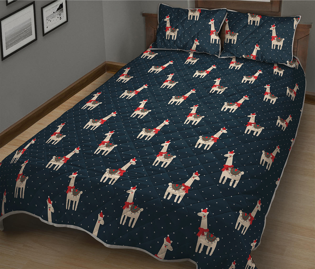 Santa Claus Llama Xmas Pattern Print Quilt Bed Set