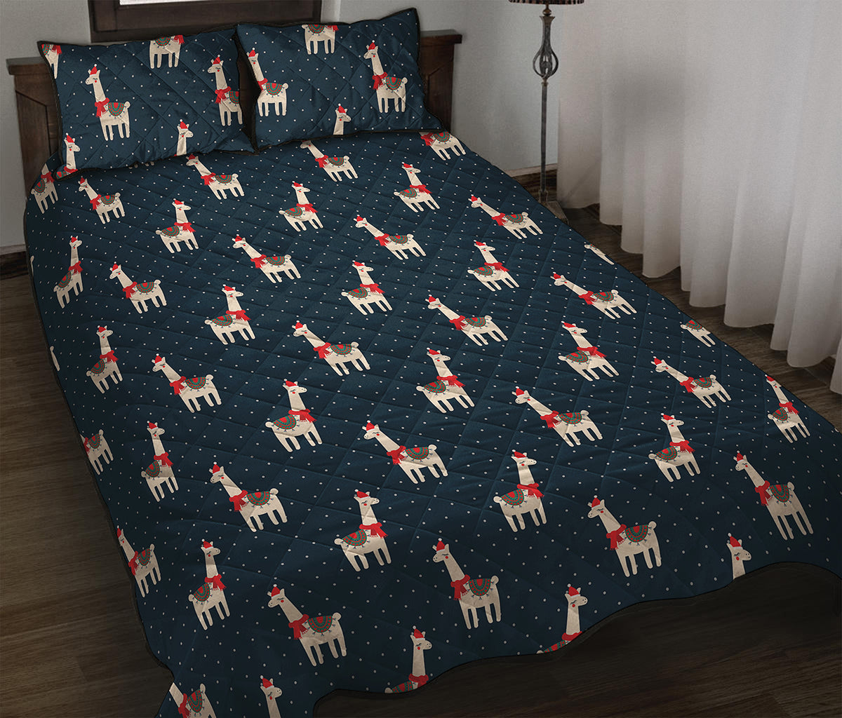 Santa Claus Llama Xmas Pattern Print Quilt Bed Set