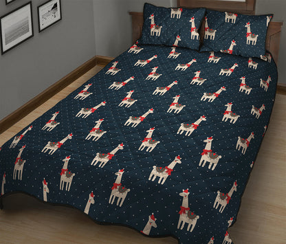 Santa Claus Llama Xmas Pattern Print Quilt Bed Set