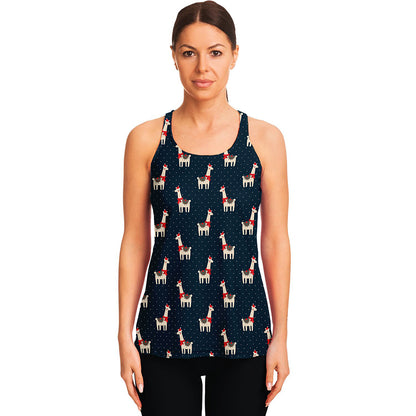 Santa Claus Llama Xmas Pattern Print Women's Racerback Tank Top