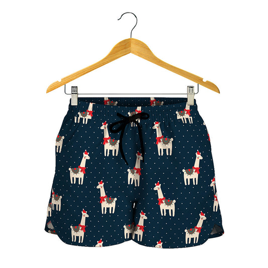 Santa Claus Llama Xmas Pattern Print Women's Shorts