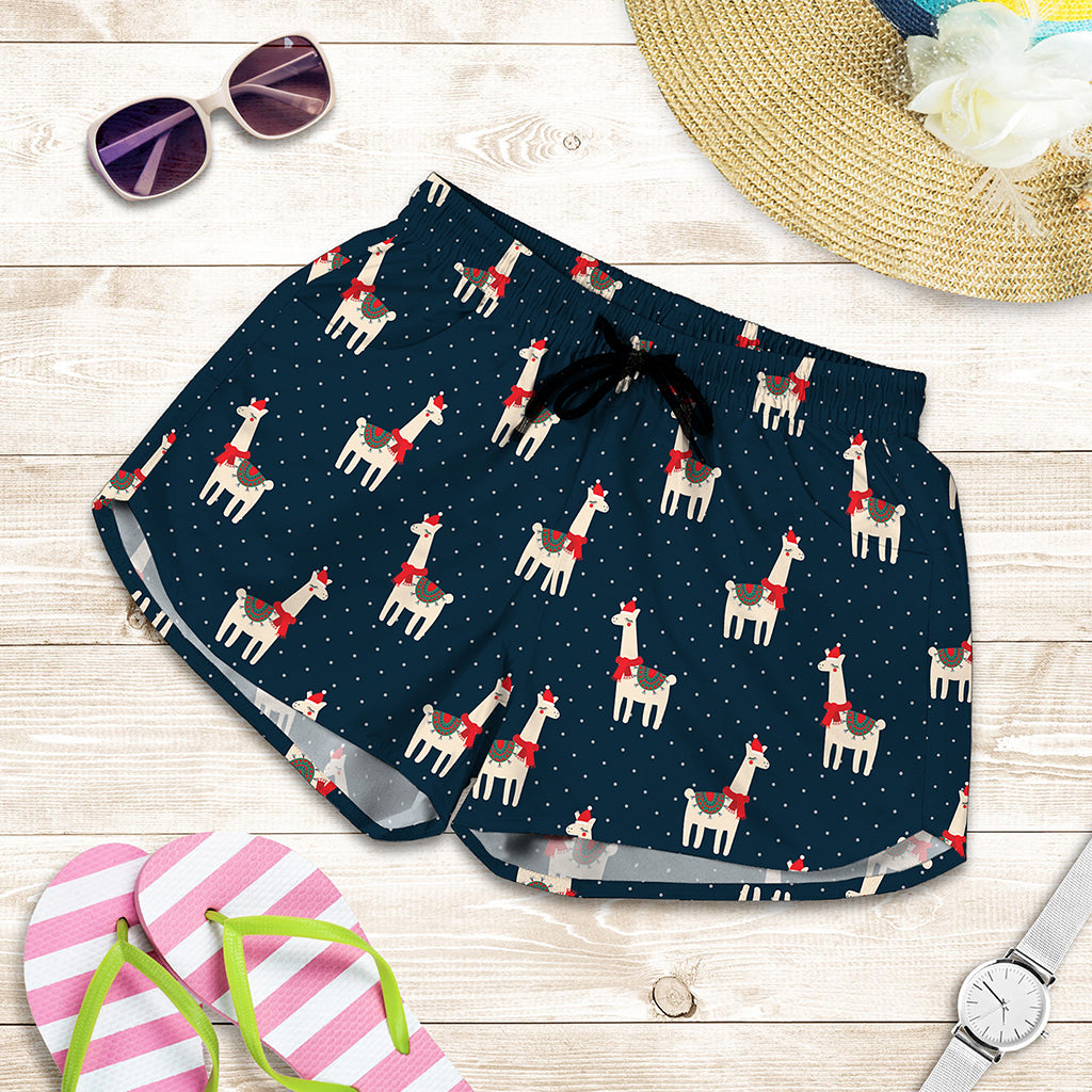 Santa Claus Llama Xmas Pattern Print Women's Shorts
