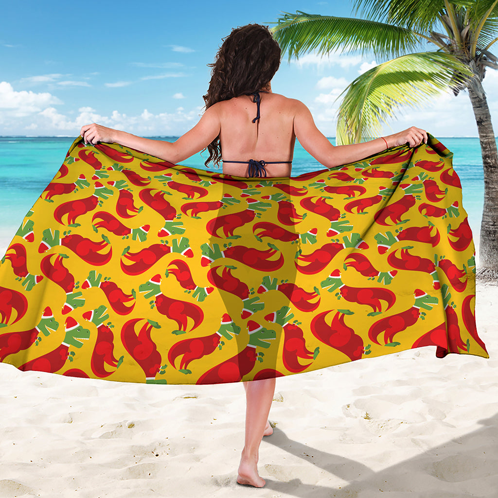 Santa Claus T-Rex Christmas Dino Print Beach Sarong Wrap