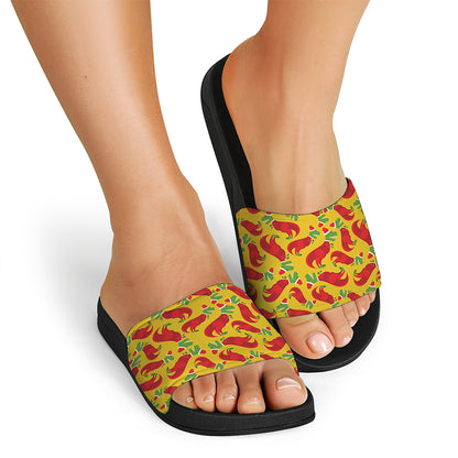 Santa Claus T-Rex Christmas Dino Print Black Slide Sandals