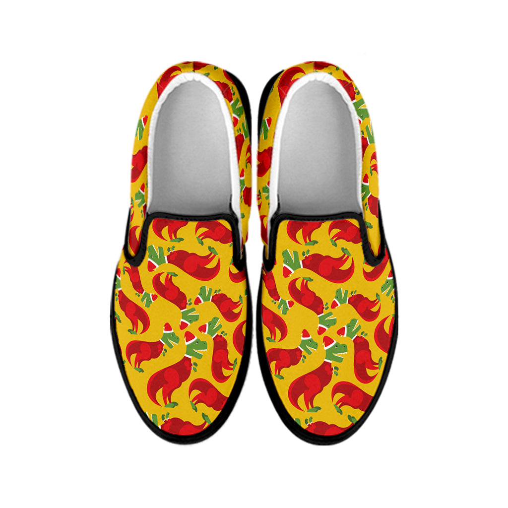 Santa Claus T-Rex Christmas Dino Print Black Slip On Shoes