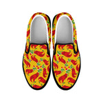 Santa Claus T-Rex Christmas Dino Print Black Slip On Shoes