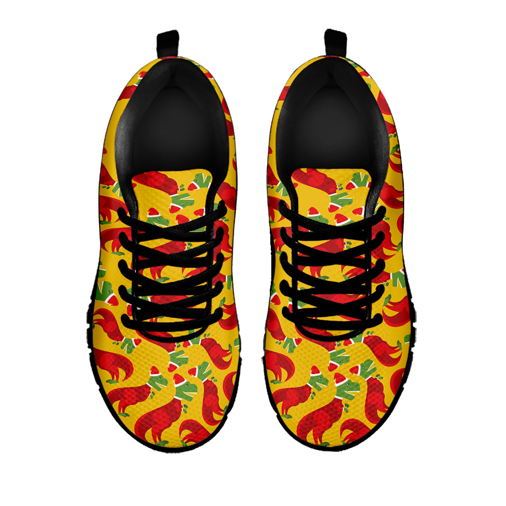 Santa Claus T-Rex Christmas Dino Print Black Sneakers