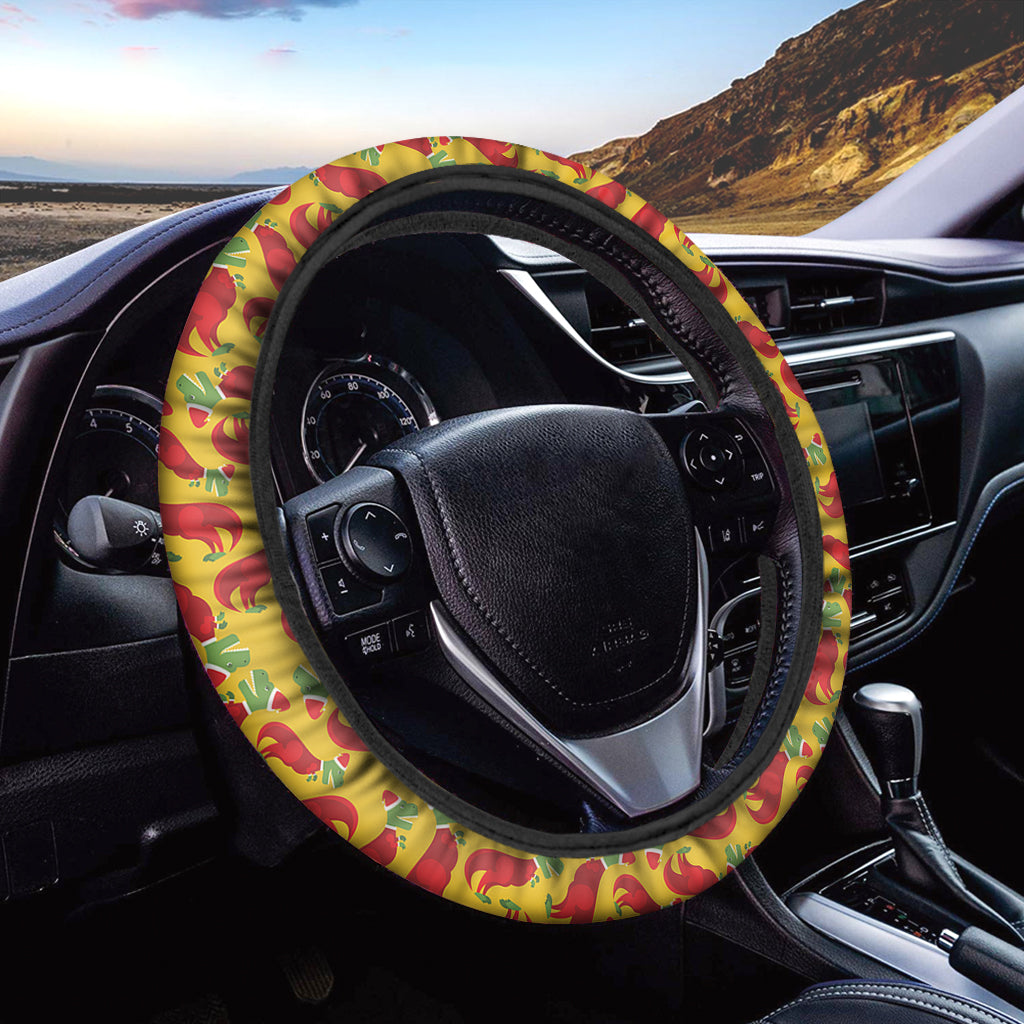 Santa Claus T-Rex Christmas Dino Print Car Steering Wheel Cover