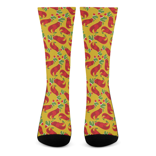 Santa Claus T-Rex Christmas Dino Print Crew Socks