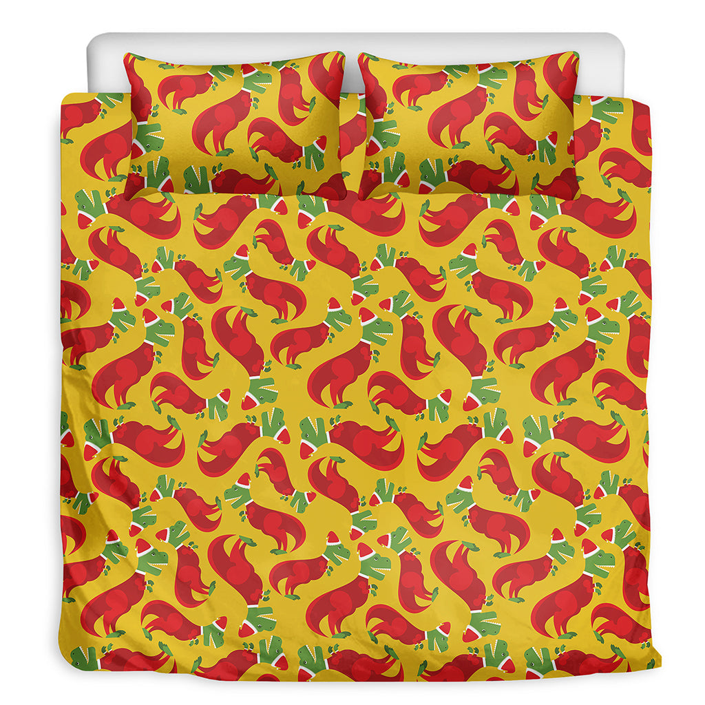 Santa Claus T-Rex Christmas Dino Print Duvet Cover Bedding Set