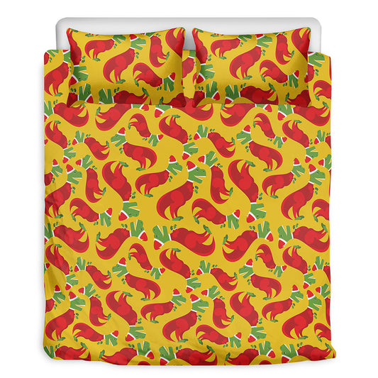 Santa Claus T-Rex Christmas Dino Print Duvet Cover Bedding Set
