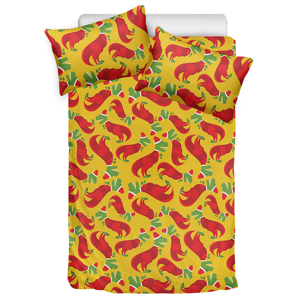 Santa Claus T-Rex Christmas Dino Print Duvet Cover Bedding Set