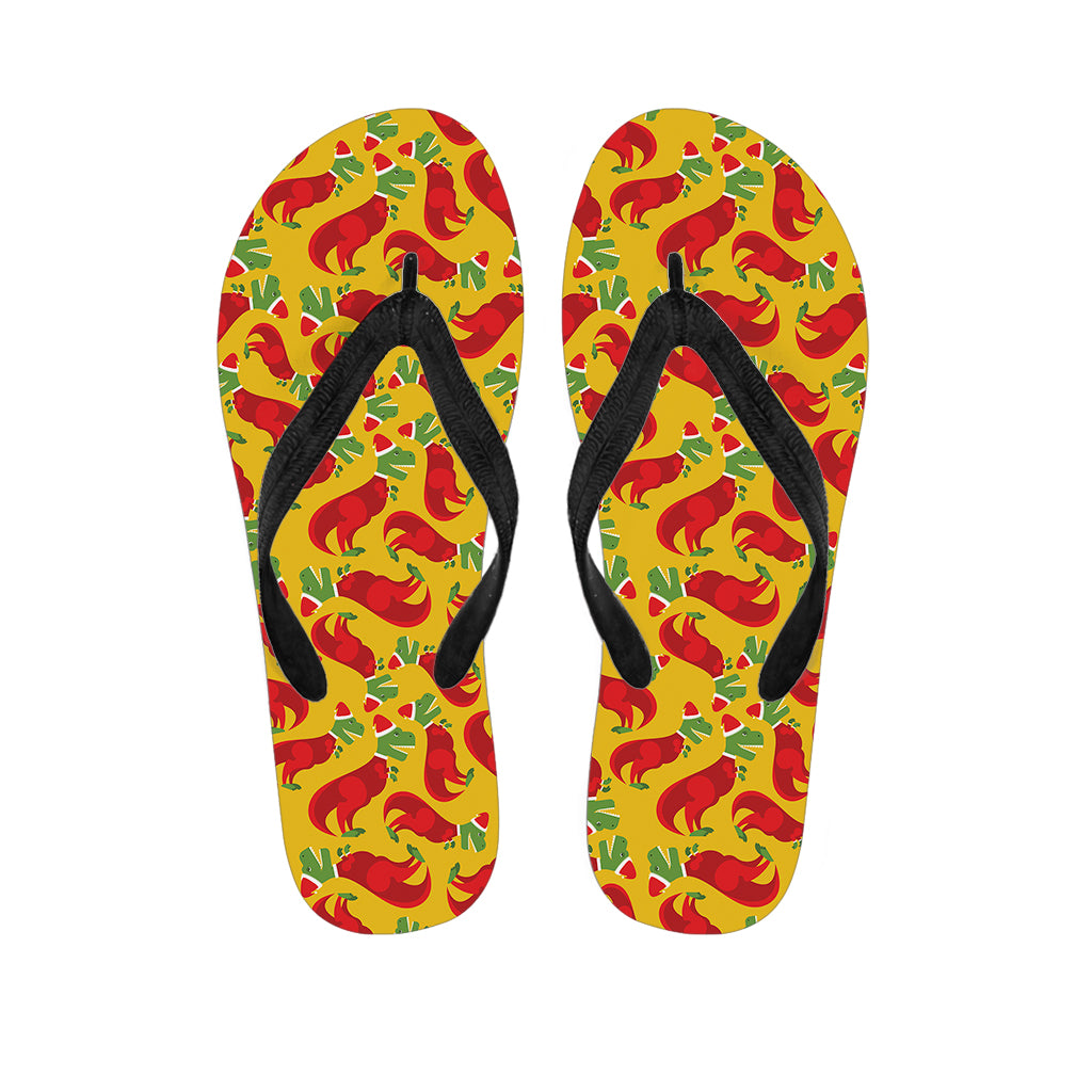 Santa Claus T-Rex Christmas Dino Print Flip Flops