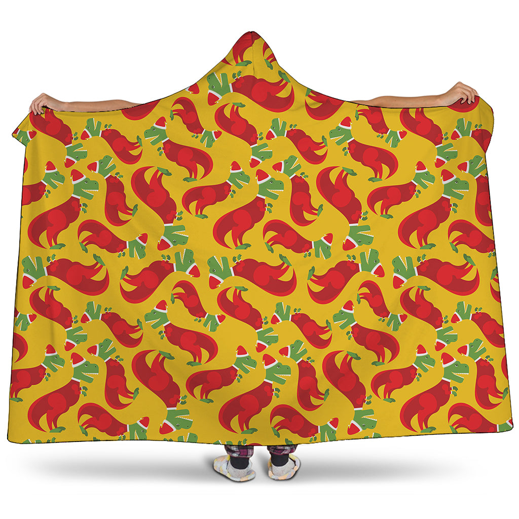 Santa Claus T-Rex Christmas Dino Print Hooded Blanket