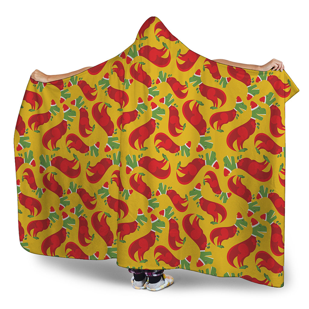Santa Claus T-Rex Christmas Dino Print Hooded Blanket