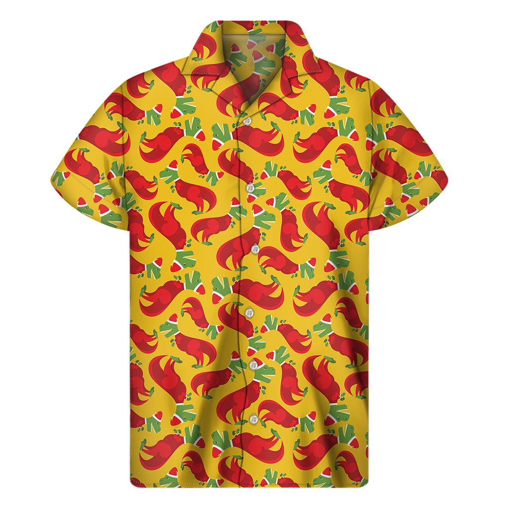 Santa Claus T-Rex Christmas Dino Print Men's Short Sleeve Shirt