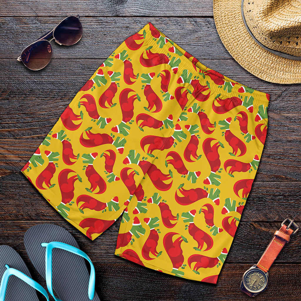 Santa Claus T-Rex Christmas Dino Print Men's Shorts