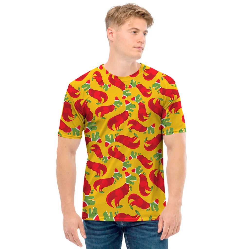 Santa Claus T-Rex Christmas Dino Print Men's T-Shirt