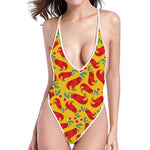 Santa Claus T-Rex Christmas Dino Print One Piece High Cut Swimsuit
