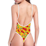 Santa Claus T-Rex Christmas Dino Print One Piece High Cut Swimsuit