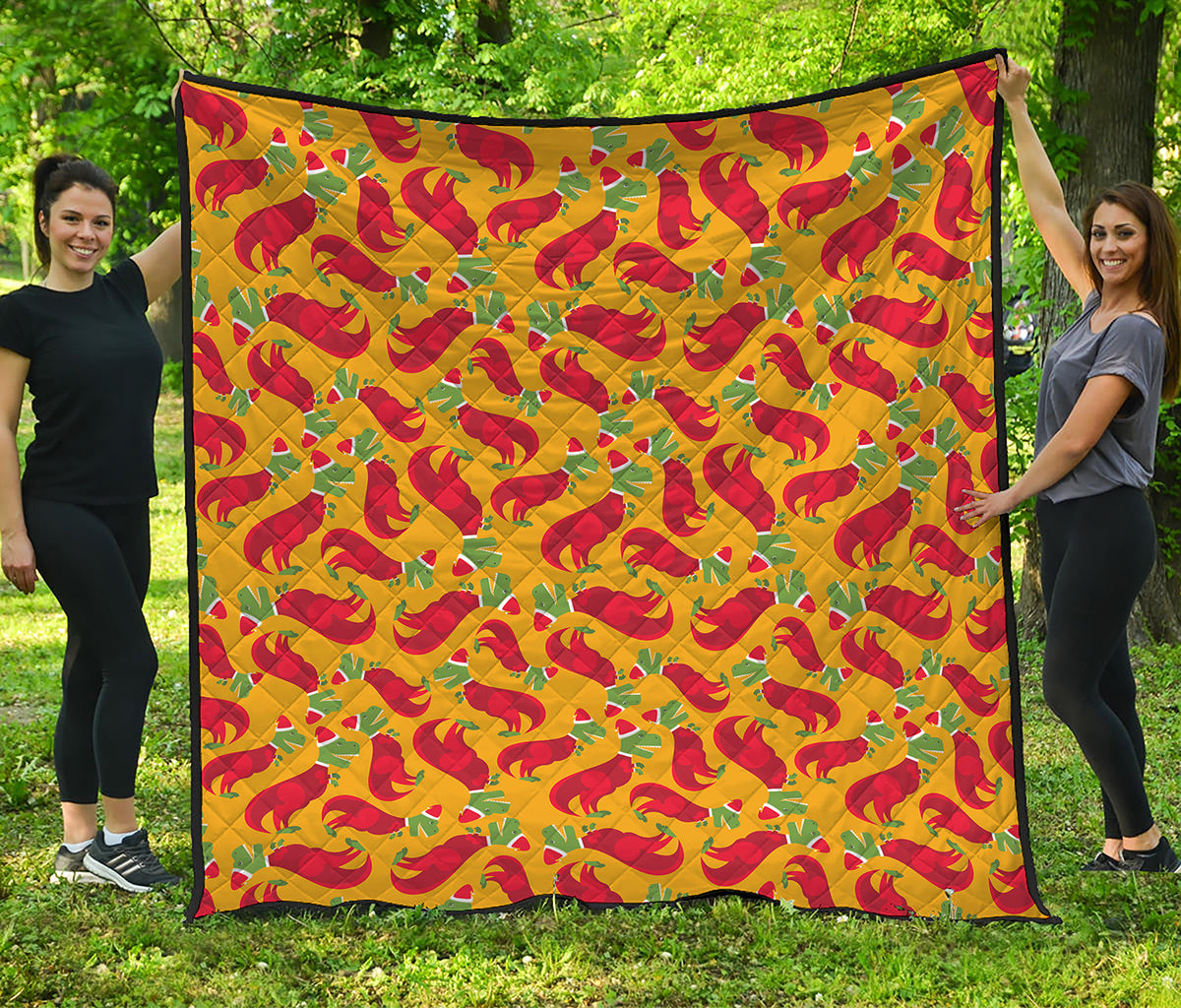 Santa Claus T-Rex Christmas Dino Print Quilt