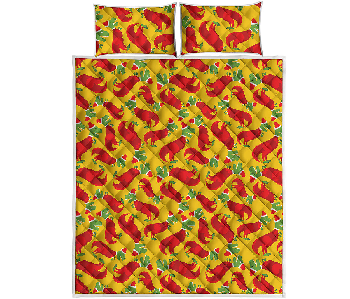 Santa Claus T-Rex Christmas Dino Print Quilt Bed Set