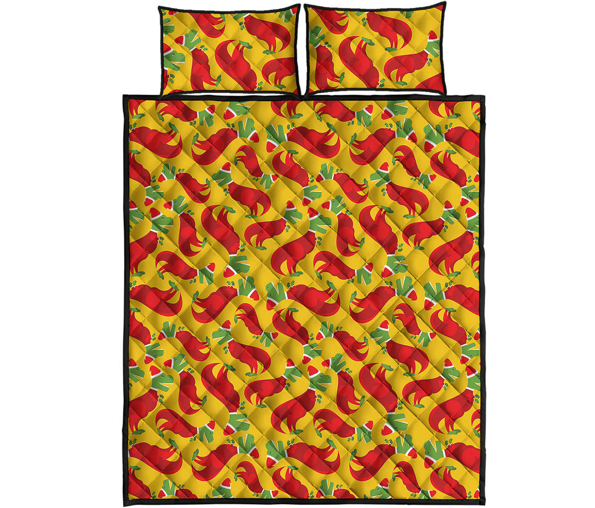 Santa Claus T-Rex Christmas Dino Print Quilt Bed Set