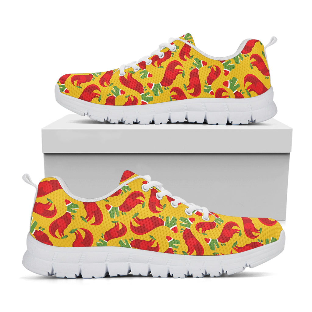 Santa Claus T-Rex Christmas Dino Print White Sneakers