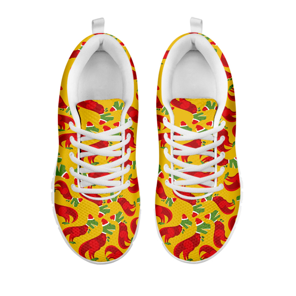 Santa Claus T-Rex Christmas Dino Print White Sneakers