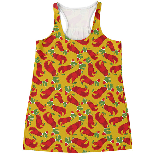 Santa Claus T-Rex Christmas Dino Print Women's Racerback Tank Top