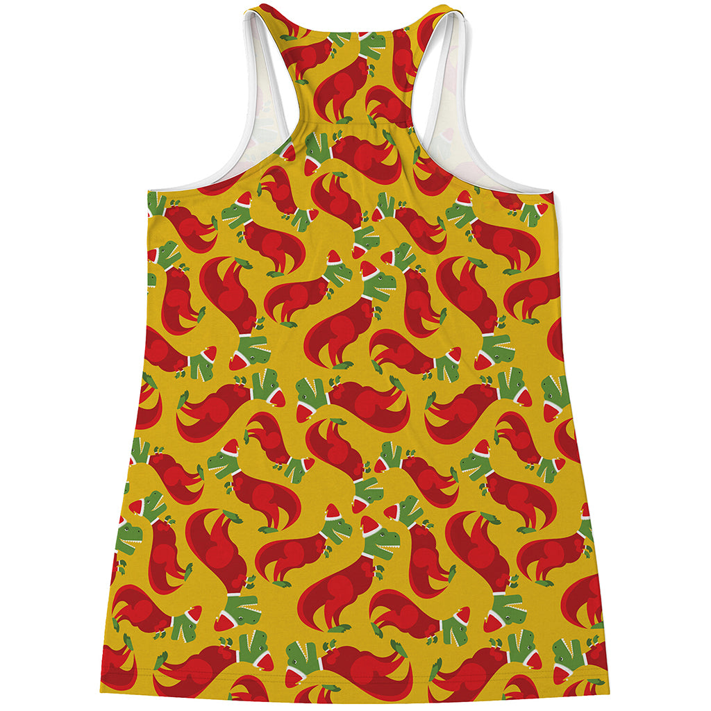 Santa Claus T-Rex Christmas Dino Print Women's Racerback Tank Top