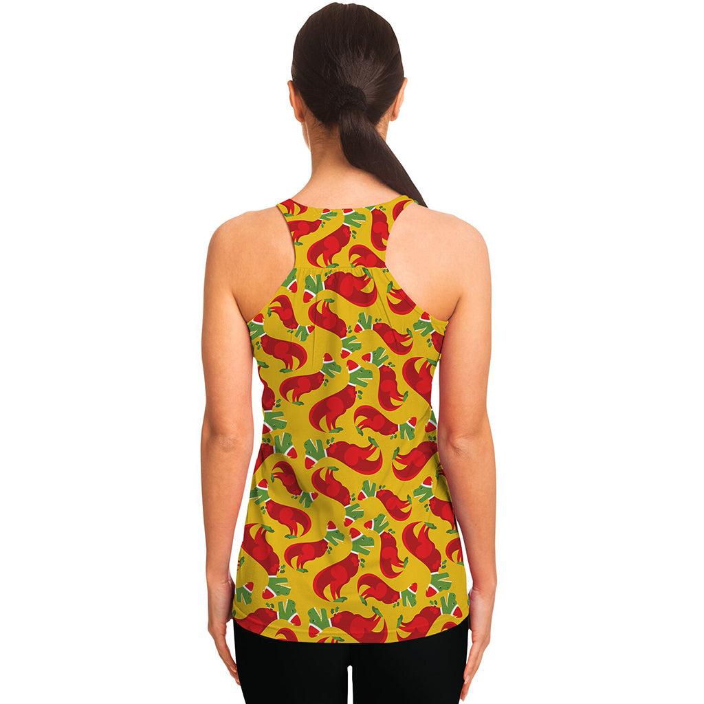 Santa Claus T-Rex Christmas Dino Print Women's Racerback Tank Top
