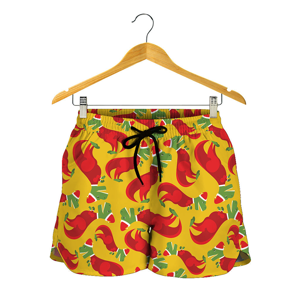 Santa Claus T-Rex Christmas Dino Print Women's Shorts