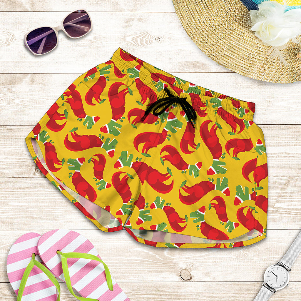 Santa Claus T-Rex Christmas Dino Print Women's Shorts