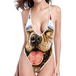 Santa Labrador Retriever Print High Cut One Piece Swimsuit