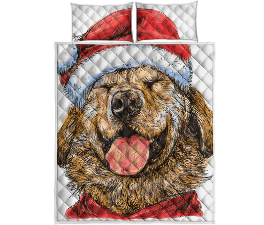 Santa Labrador Retriever Print Quilt Bed Set